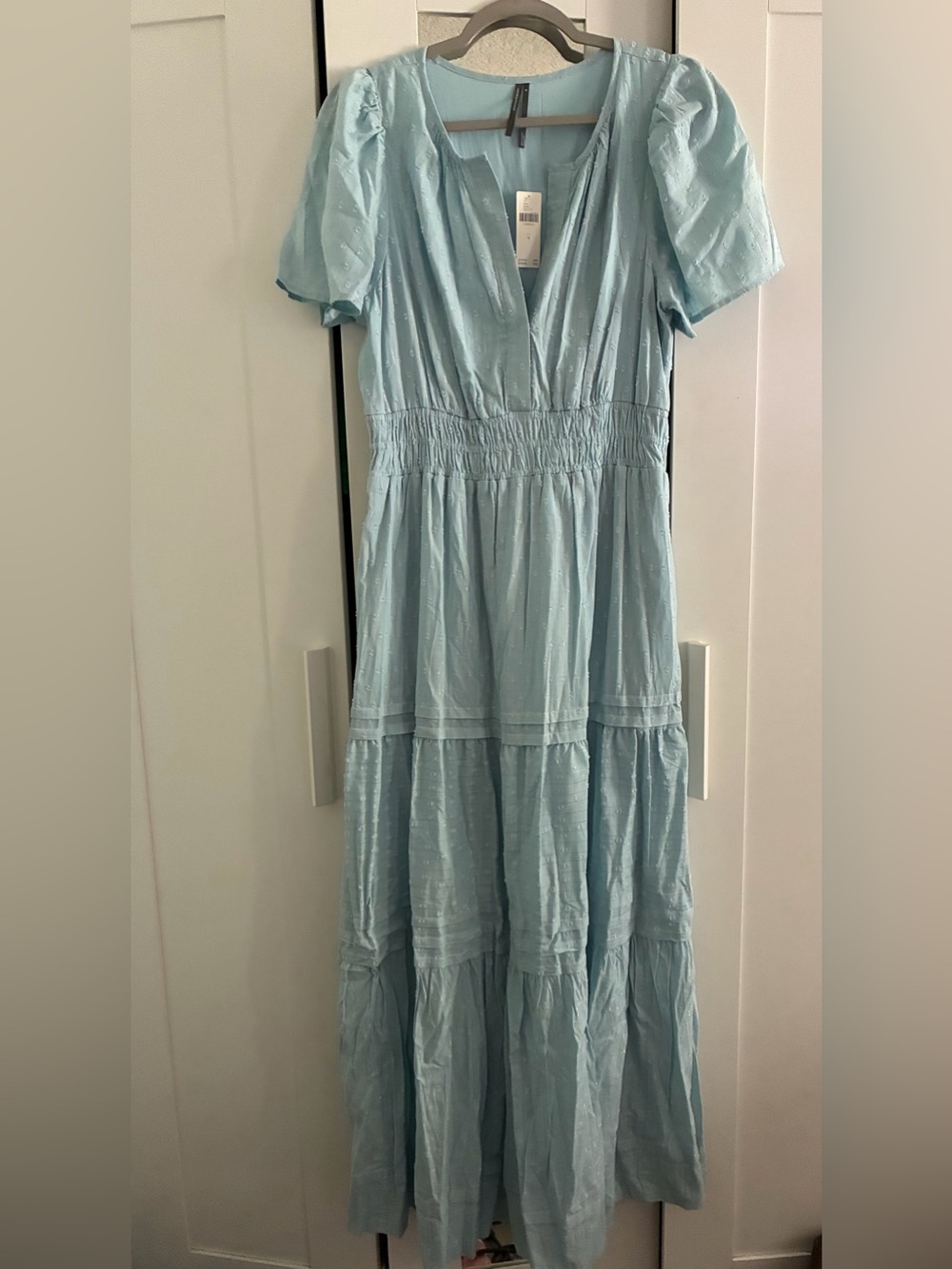NWT Anthropologie Somerset Light Blue Tiered Midi Dress Sz. M